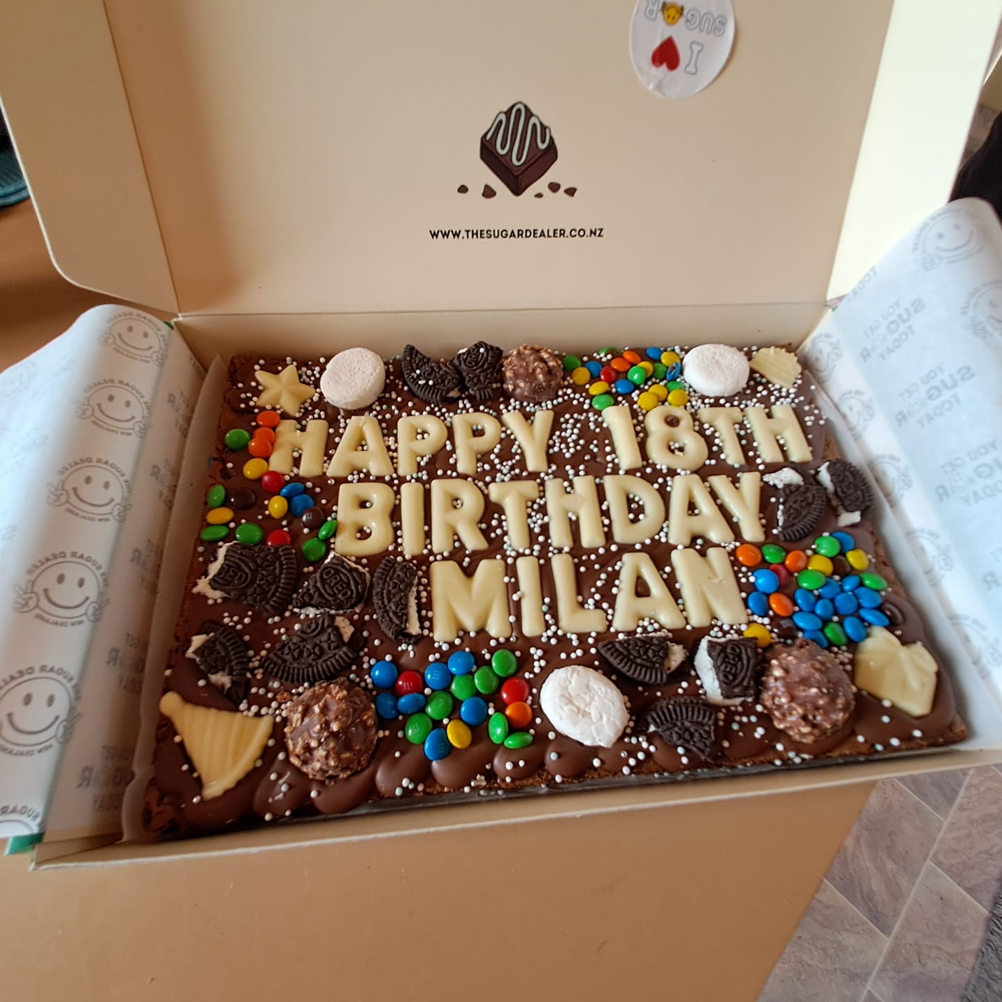 Customer photo review of Mega custom message birthday brownie