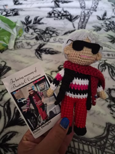 Customer photo review of Dolly® Personalized Crochet Doll with Photo Card