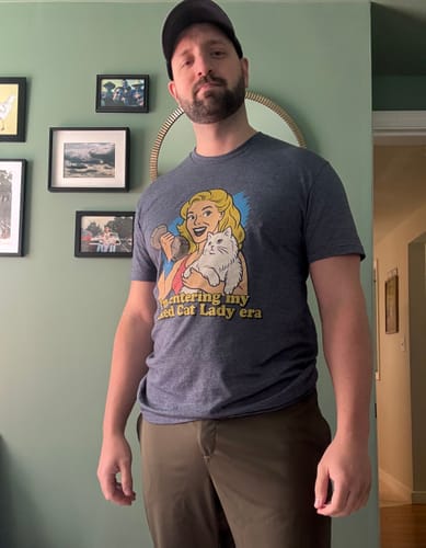 Customer photo review of Jacked Cat Lady Era T-Shirt