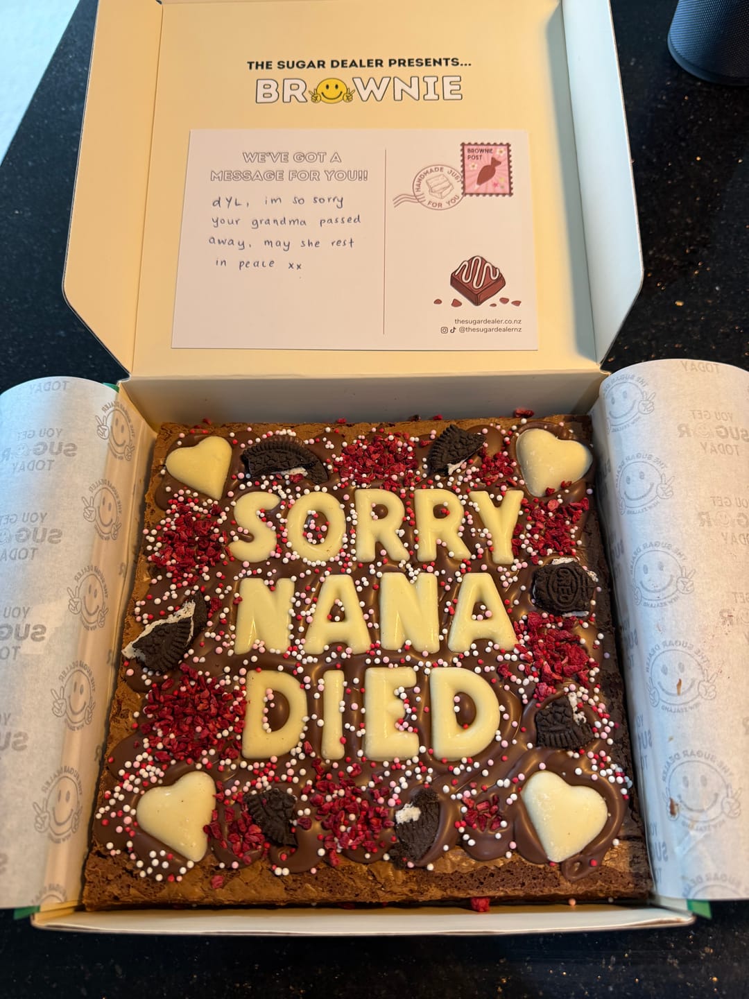 Customer photo review of Custom message heart brownie