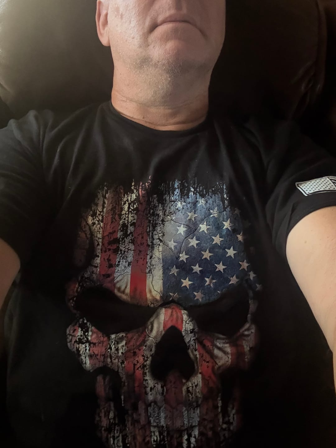 Customer photo review of USA Flag Skull T-Shirt