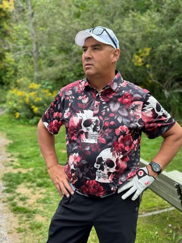 Customer photo review of Men's Halloween floral skull Polo