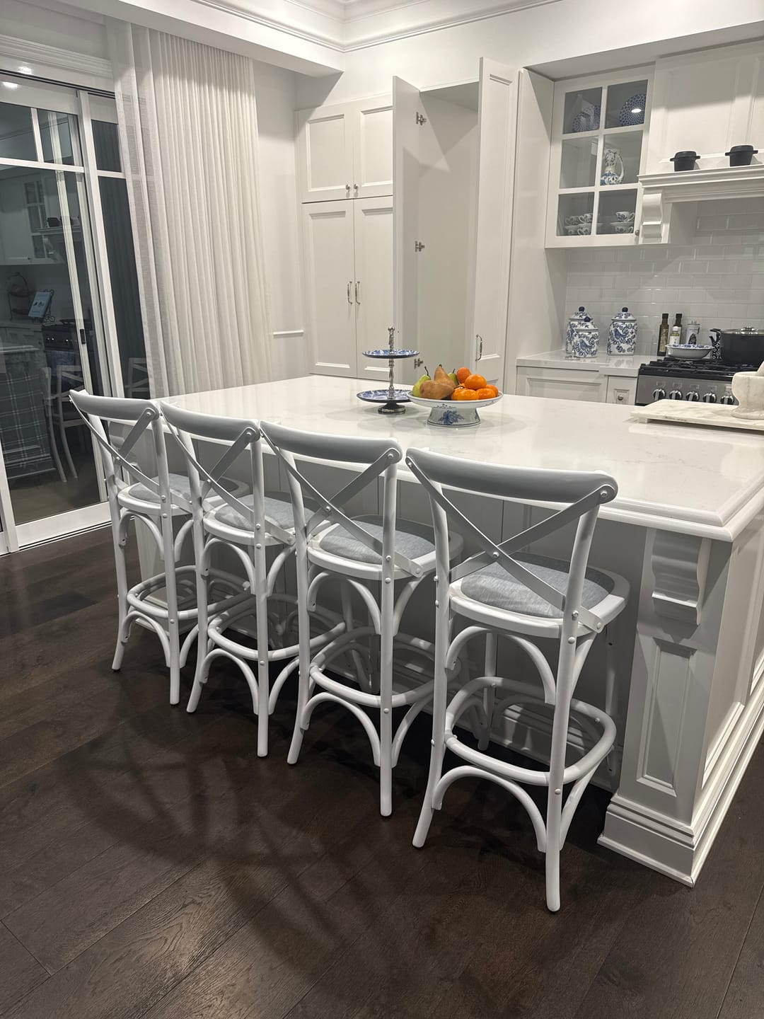 Customer photo review of Carter Cross-back Kitchen Stool With Linen Seat