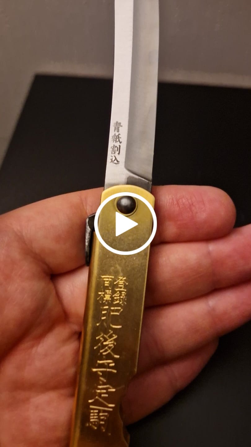 Customer video review of HIGONOKAMI Warikomi Aogami Japansk Foldekniv 100 mm