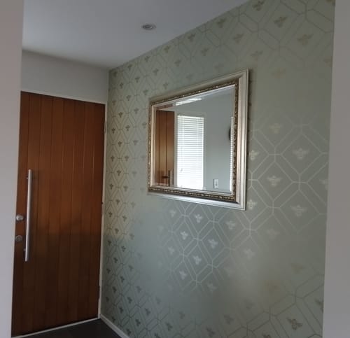 Customer photo review of Honeycomb Bee - Geometric Metallic Wallpaper - Sage Green