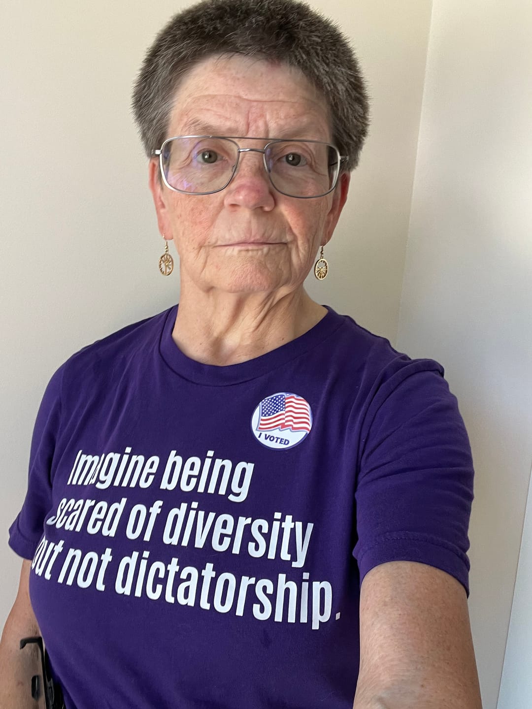 Customer photo review of Imagine Being Scared of Diversity But Not Dictatorship Unisex Tee