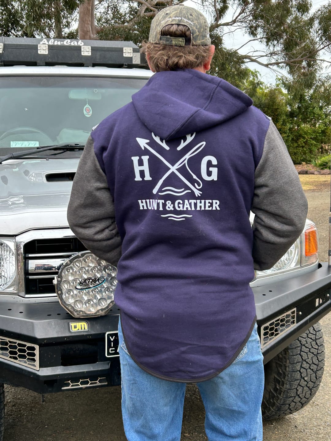 Customer photo review of Navy, Charcoal & Light Grey | Half Zip Long Tail Hoody