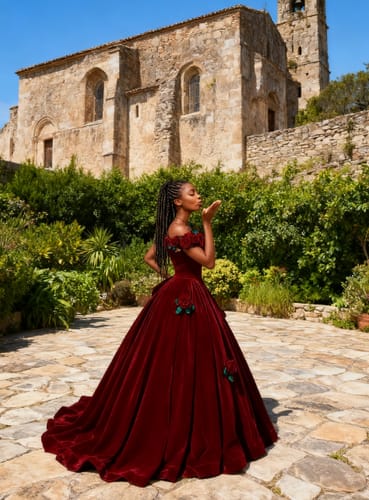 Customer photo review of Flower Burgundy A-Line Velvet Long Prom Dress