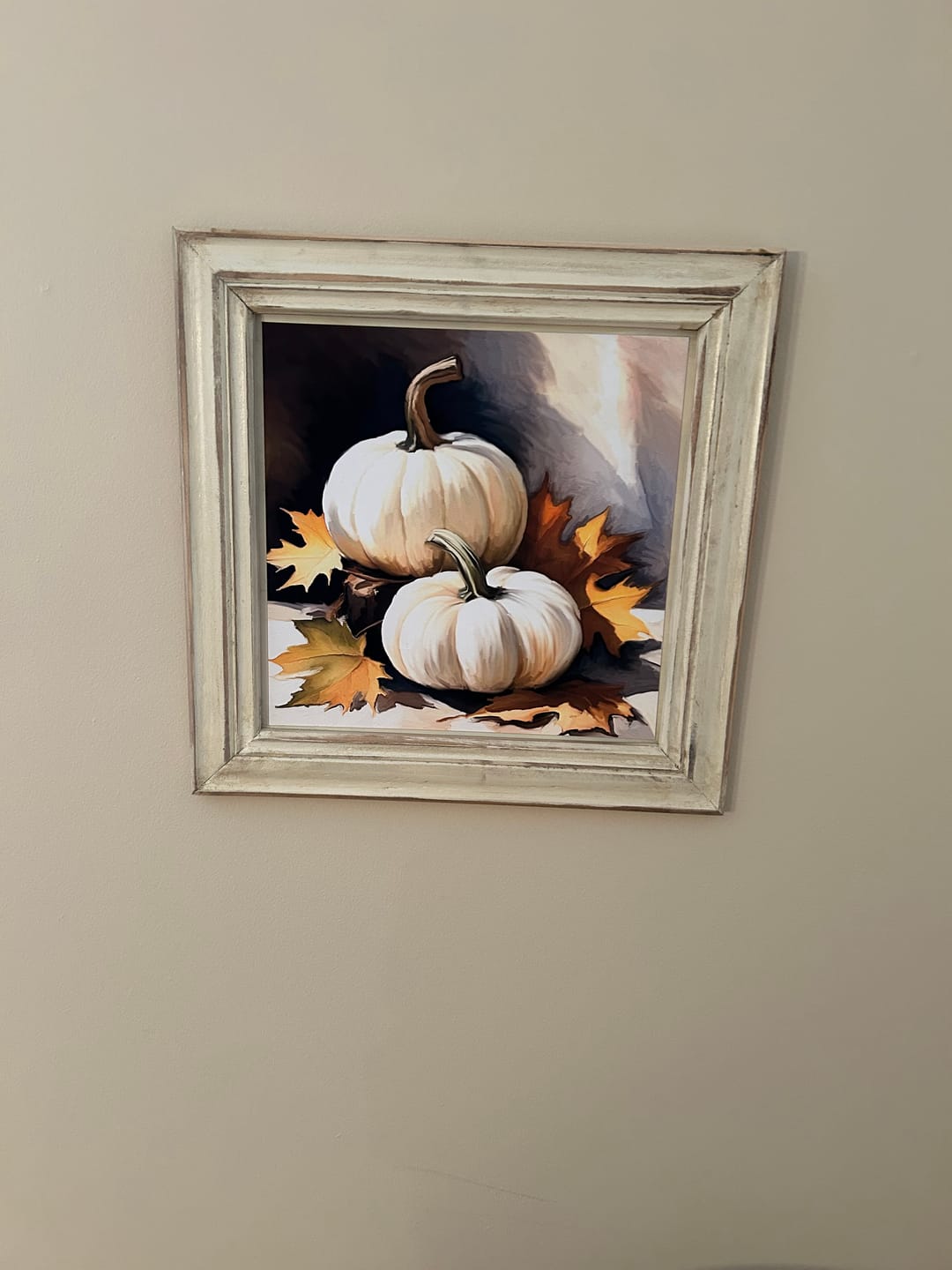 Customer photo review of White pumpkins with fall leaves