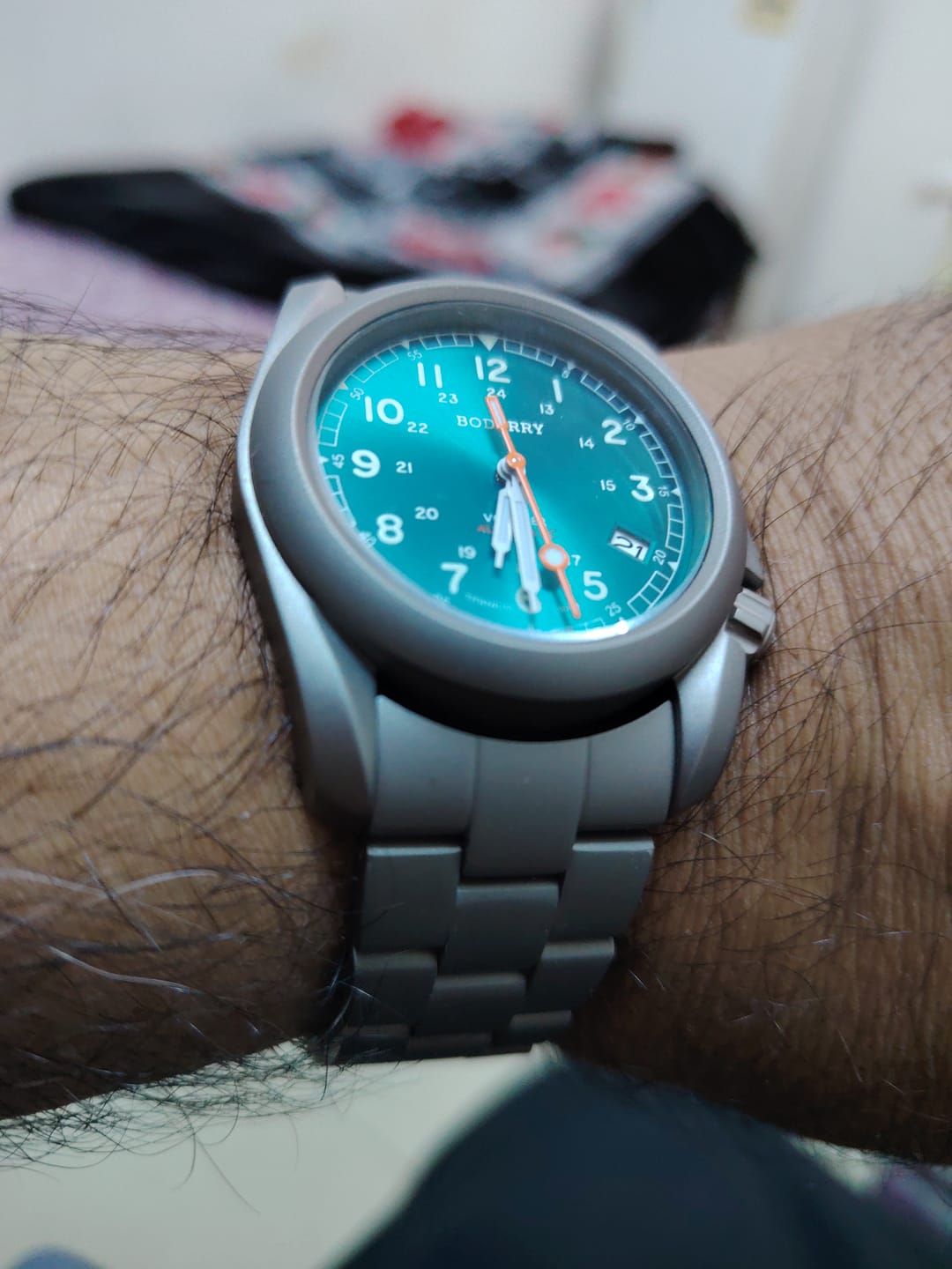 Customer photo review of VOYAGER - 100M Waterproof Titanium Automatic Field Watch | Peacock Green
