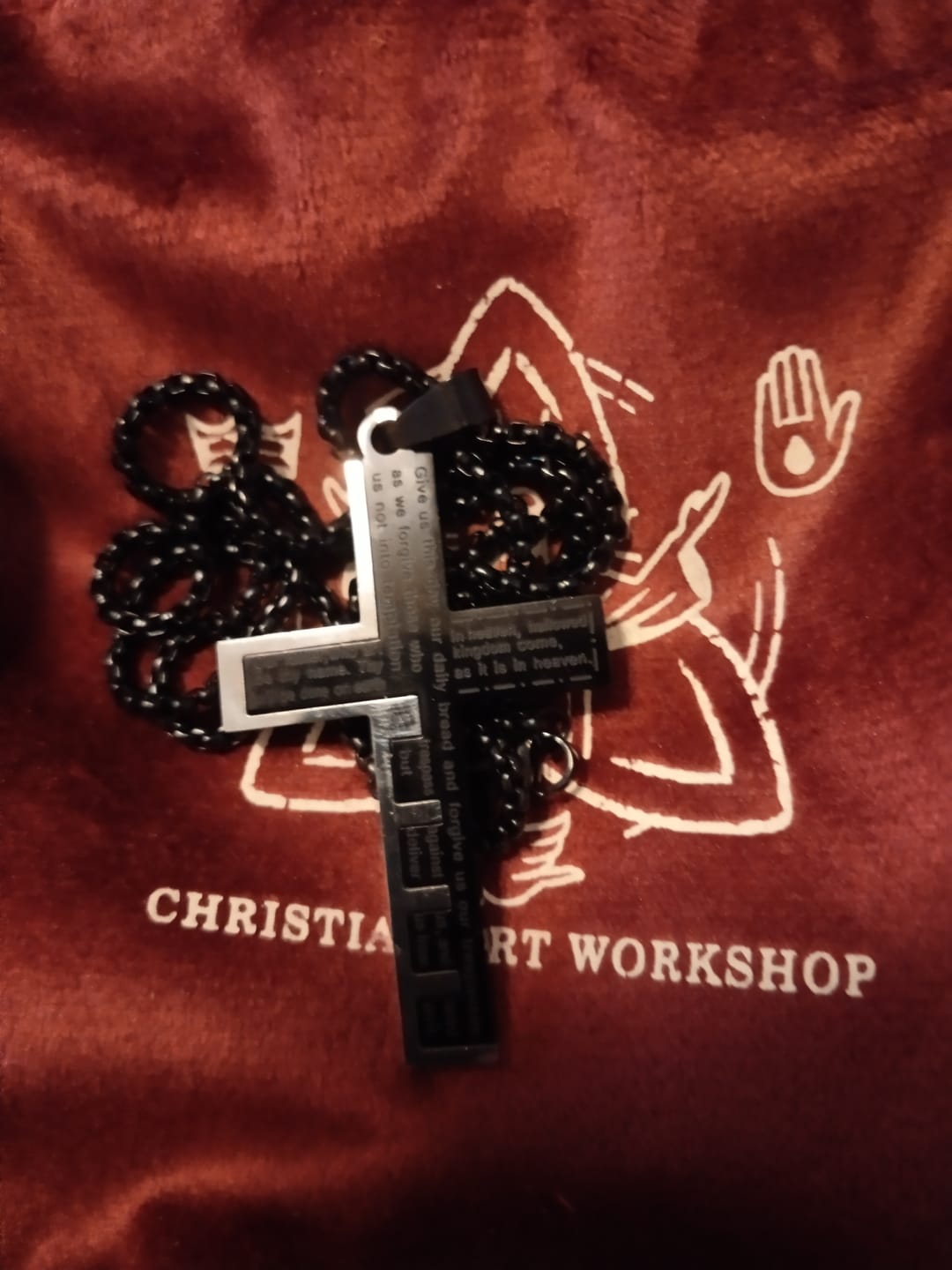 Customer photo review of FREE Today: Modern Tri-Color Lord's Prayer Cross Necklace: A Timeless Symbol of Holy