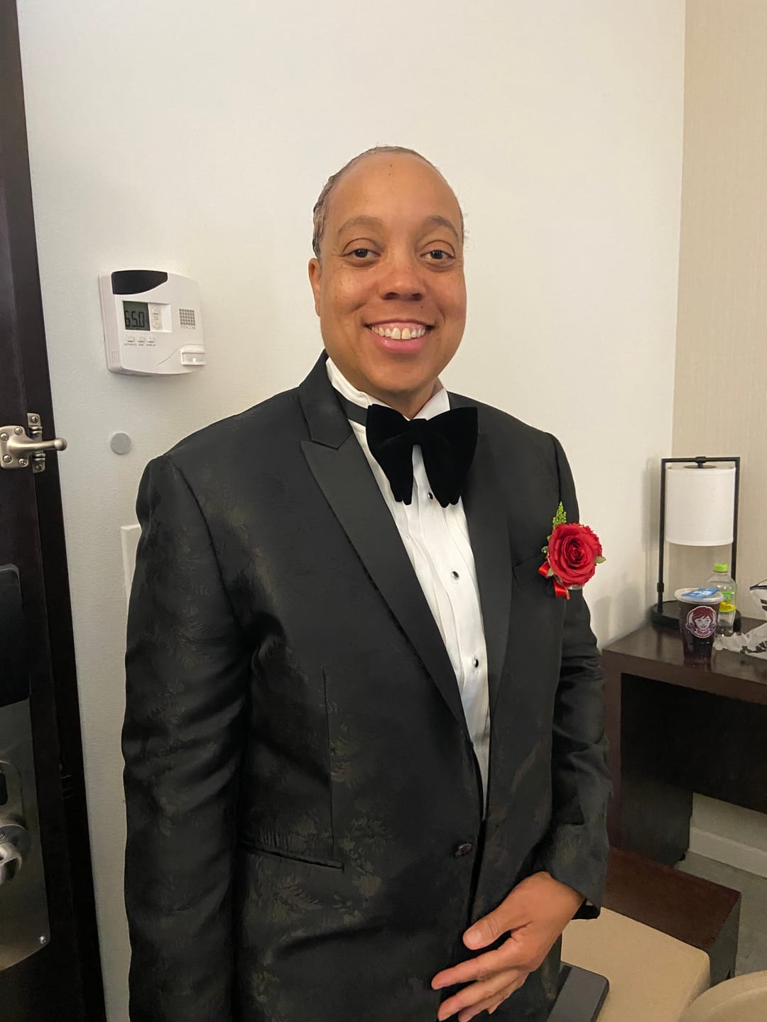 Customer photo review of Old Style Black Velvet Big Bow Tie Wedding Set