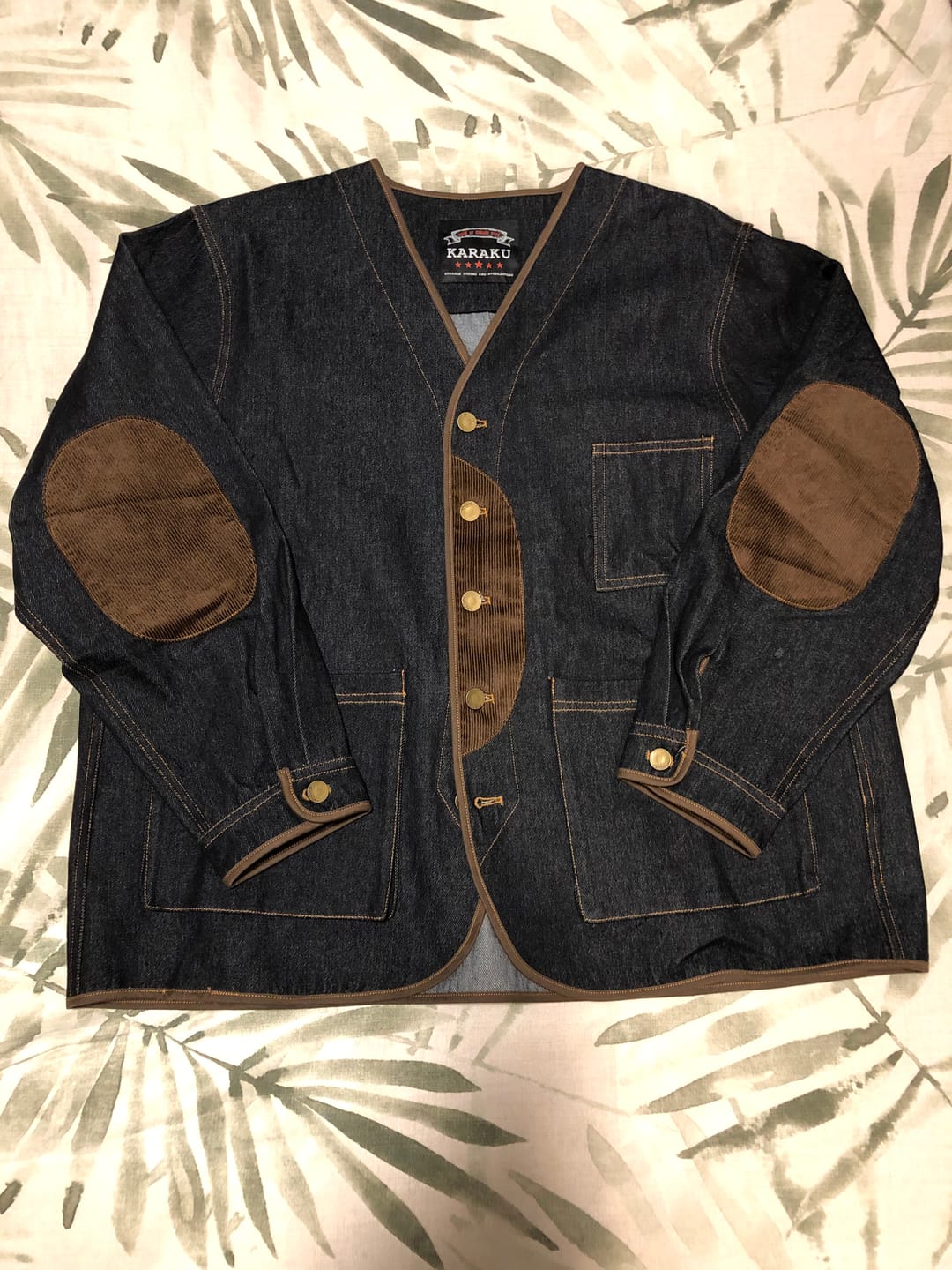 Customer photo review of 肘コーデュロイパッチ ノーカラーデニムジャケット