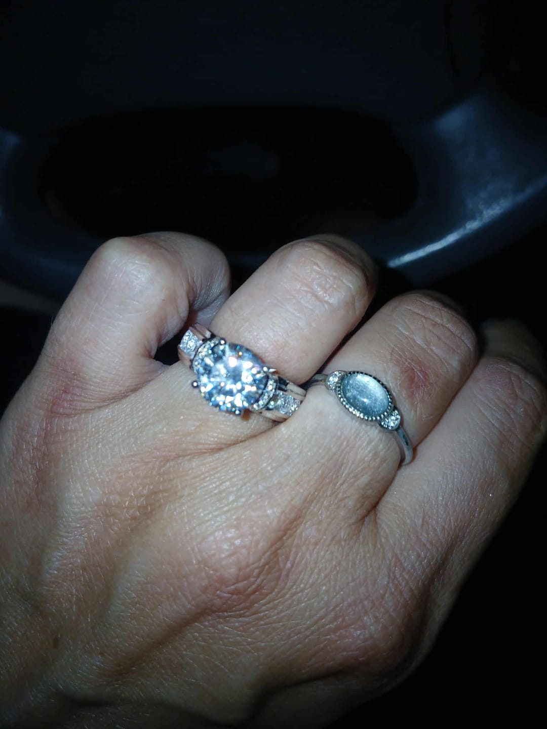 Customer photo review of Moissanite With Channel Set Sapphire Accents Engagement Ring
