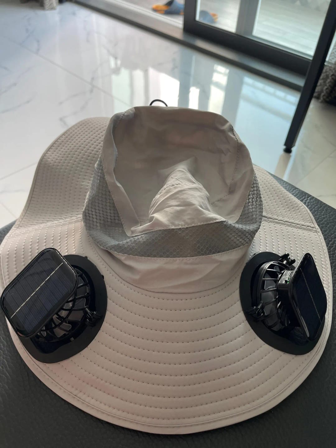 Customer photo review of Dual Fan Wide Brim Hat with Solar Charging