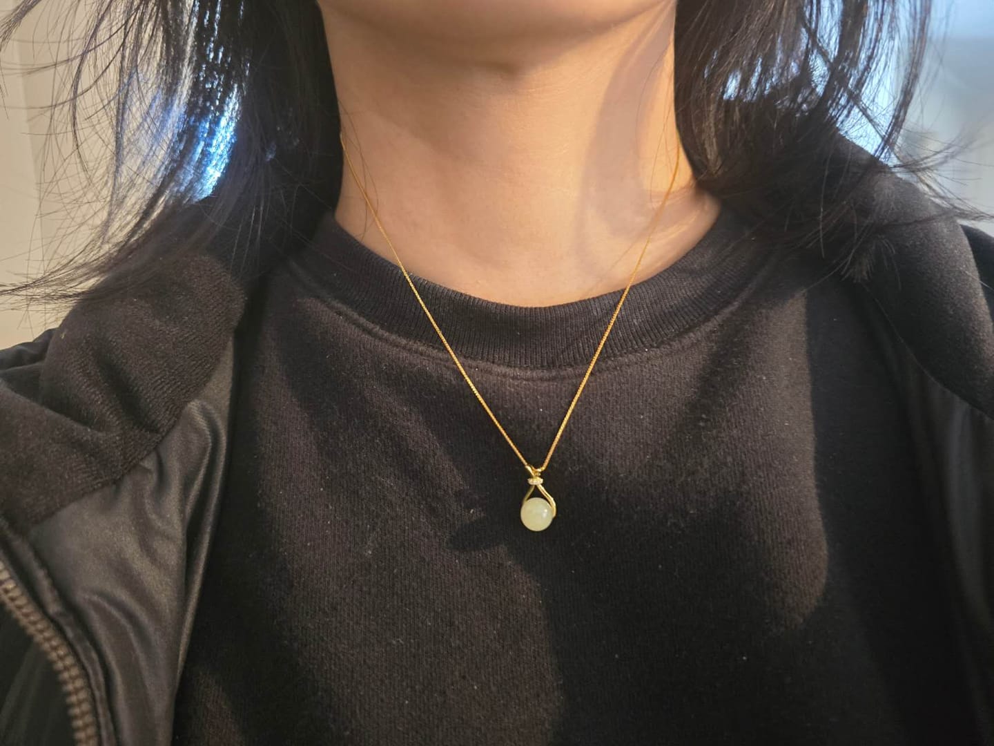 Customer photo review of Jade Fortune Pouch Necklace