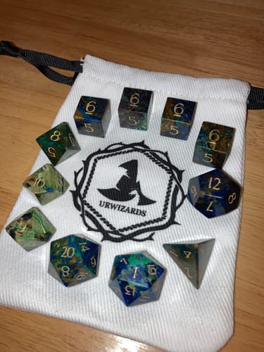Customer photo review of URWizards D&D Azurite Engraved Dice Set(Limited edition)