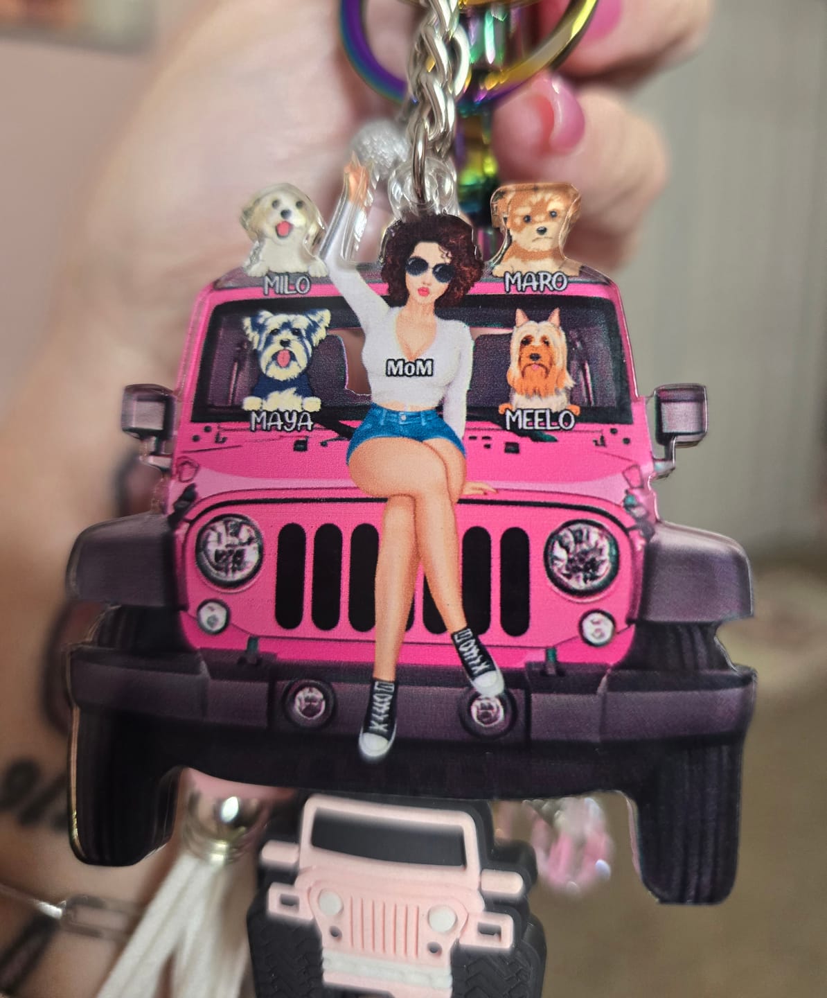 Customer photo review of Personalized A Girl With Off-Road Car And Dog Keychain Gift For Journey Girls