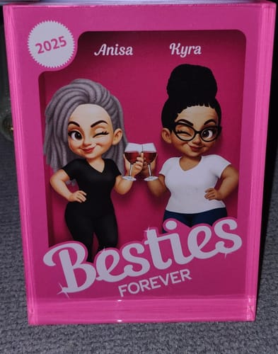 Customer photo review of Besties Forever Pink 3D Effect Action Figure – Personalized Acrylic Block Plaque – Gift for Best Friends