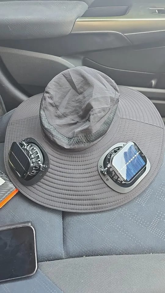 Customer photo review of Dual Fan Wide Brim Hat with Solar Charging