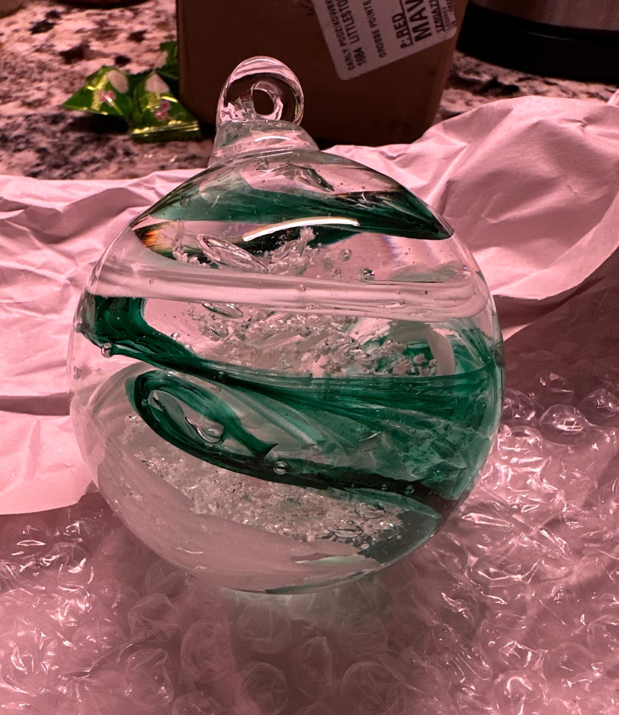 Customer photo review of Glimmer Orb with Cremation Ashes