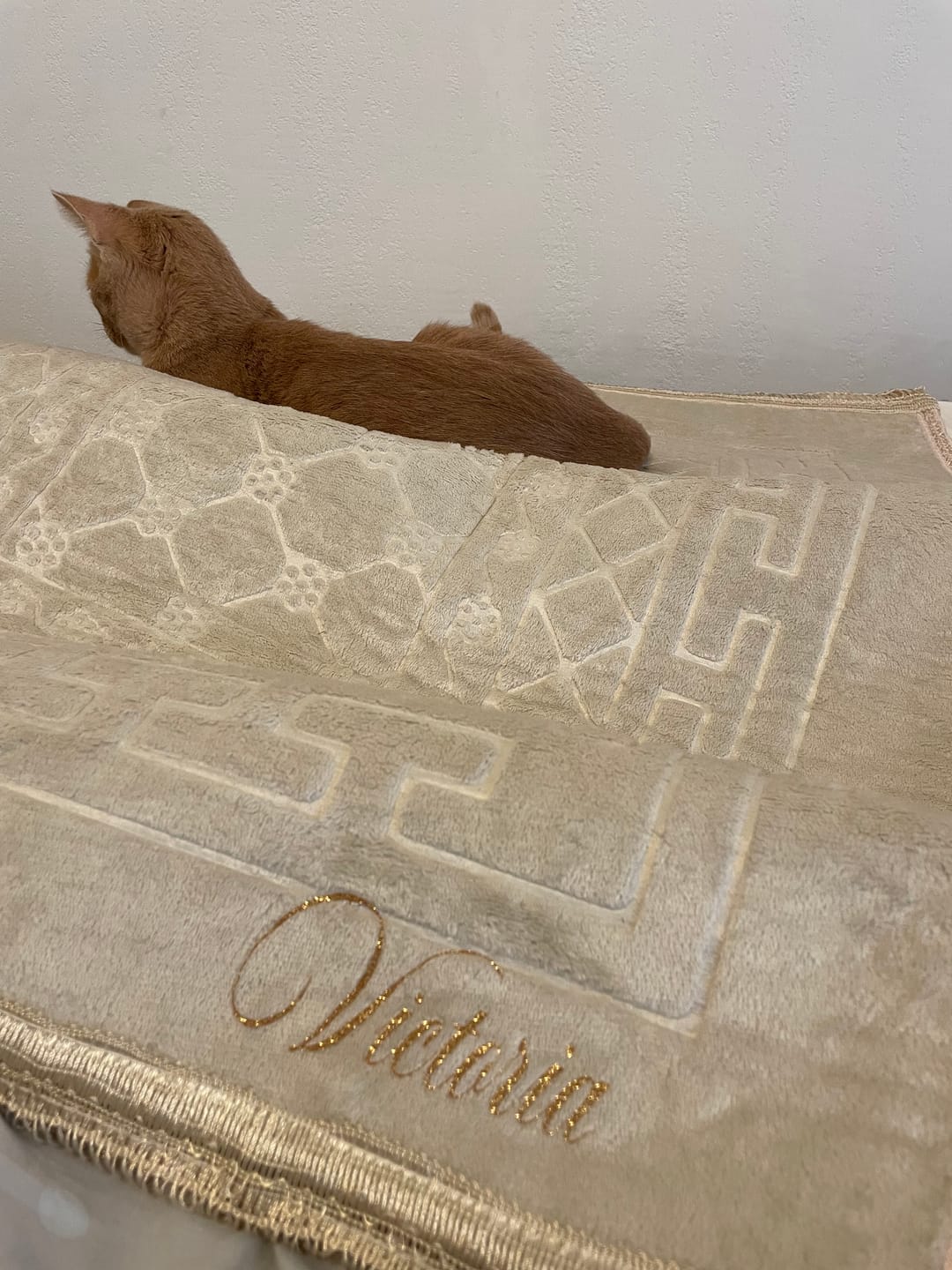 Customer photo review of Tapis de prière épais à personnaliser crème