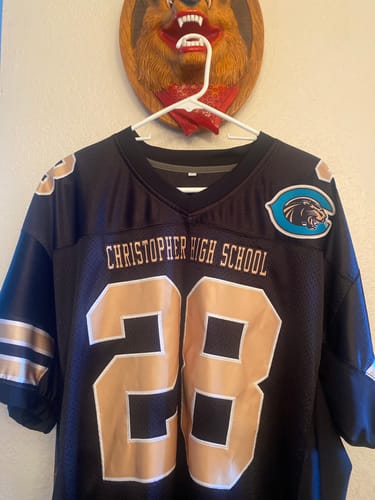 Customer photo review of Custom Black Vegas Gold-White Classic Style Mesh Authentic Football Jersey