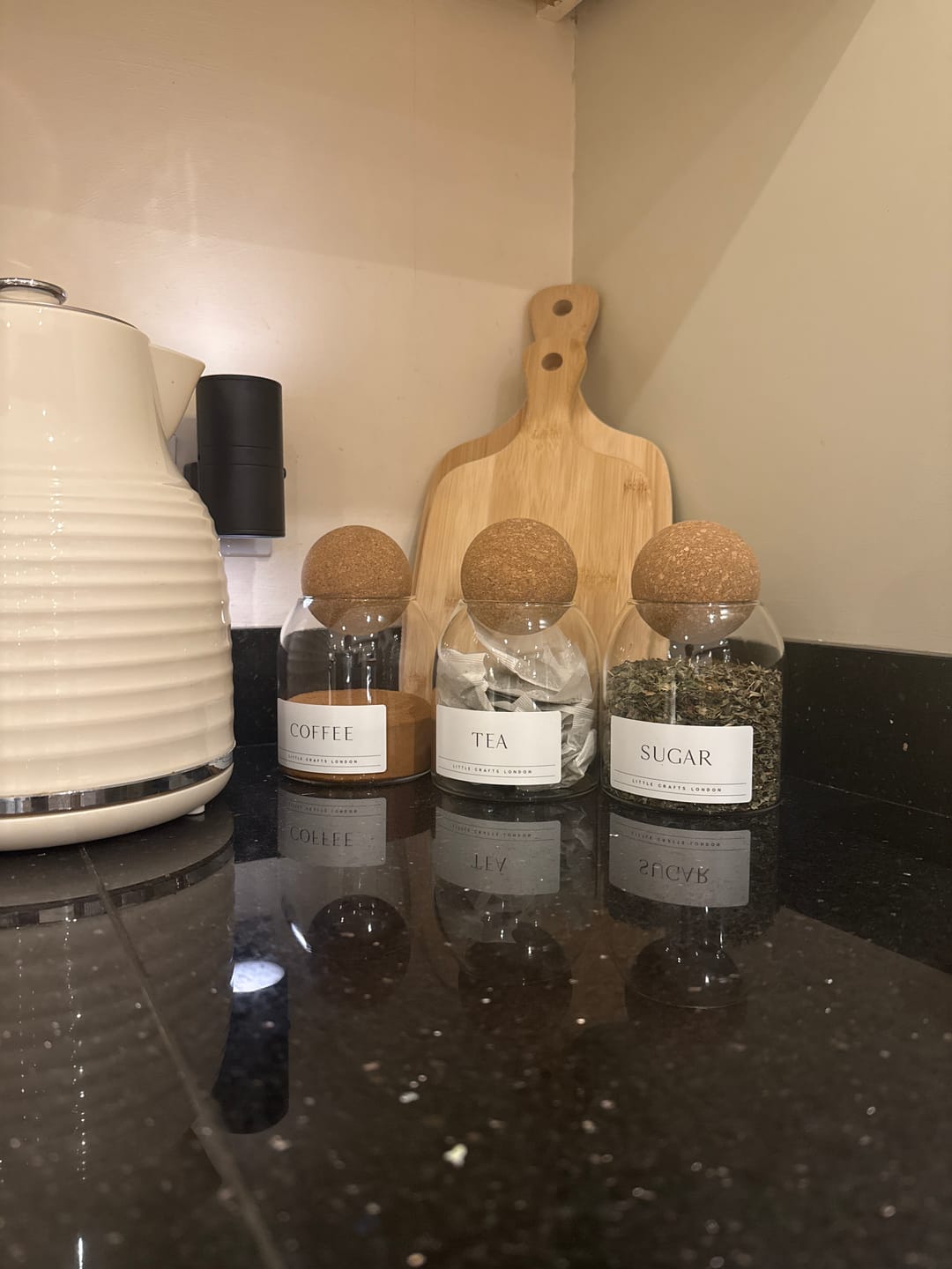 Customer photo review of Set of 3 Cork Ball Glass Jars - Tea, Coffee and Sugar 500ml