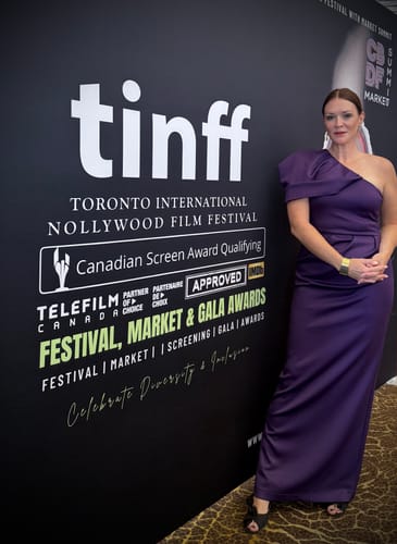 Customer photo review of Carmen Gown in Purple by Black Halo - RENTAL