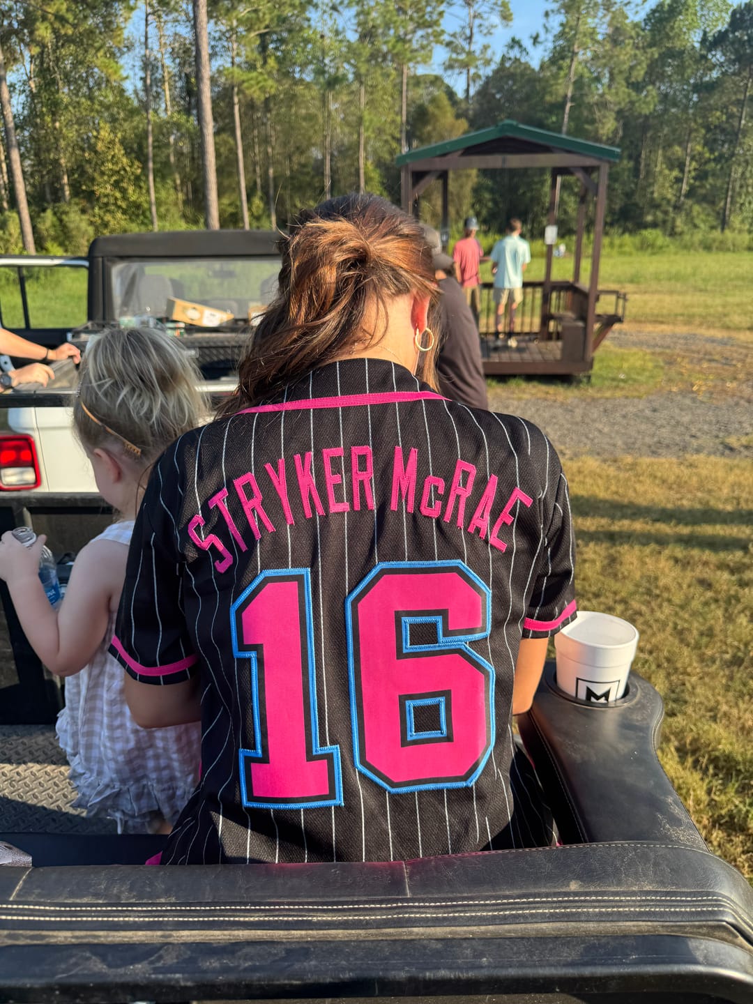 Customer photo review of Custom Black Pink-Gray Stripe Fashion Design Full Button Authentic Baseball Jersey
