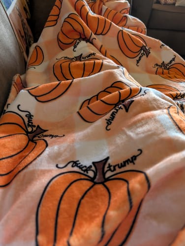 Customer photo review of Subtle F*ck Trump Pumpkin Velveteen Plush Blanket