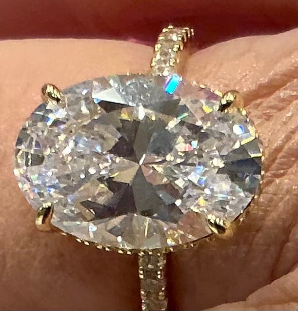 Customer photo review of 5.0Ct Oval Cut Hidden Halo Engagement Ring In Sterling Silver
