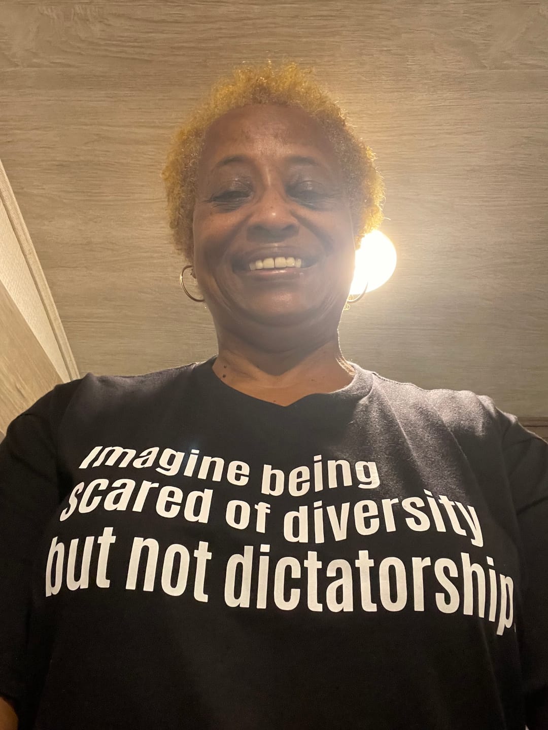 Customer photo review of Imagine Being Scared of Diversity But Not Dictatorship Unisex Tee