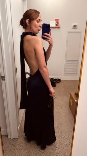 Customer photo review of Penelope Satin Gown in Navy (Petite Length) by Sau Lee - RENTAL