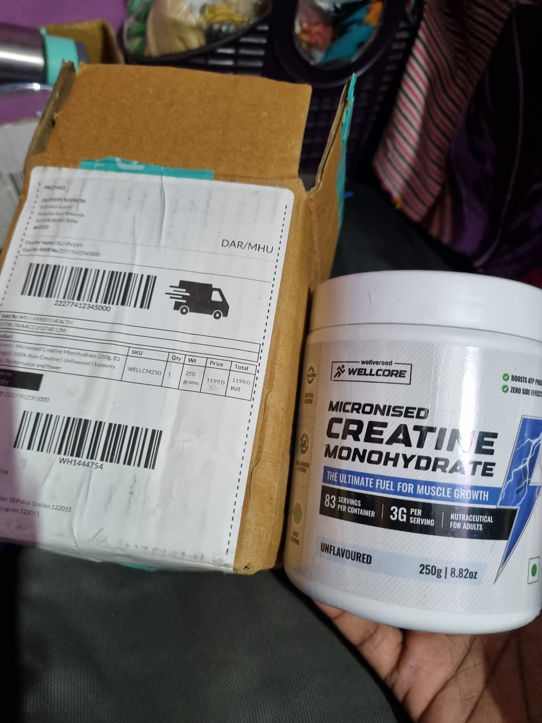 Customer photo review of Wellcore - Micronised Creatine Monohydrate (83 Servings, Unflavoured) + Premium Steel Shaker