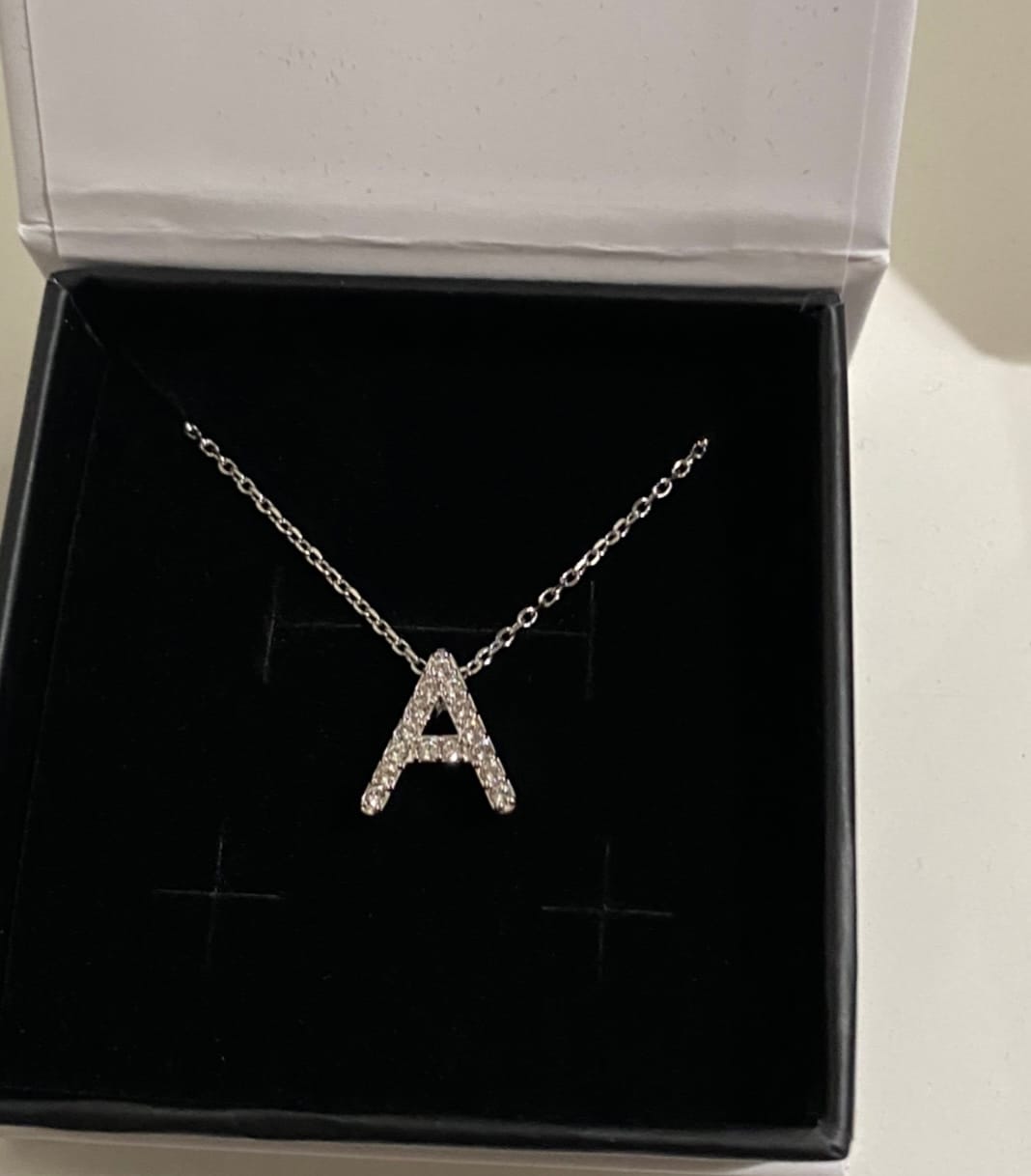 Customer photo review of Ethereal Collection 18k White Gold Plated Initial Letter Pendant Necklace with Swarovski Crystals