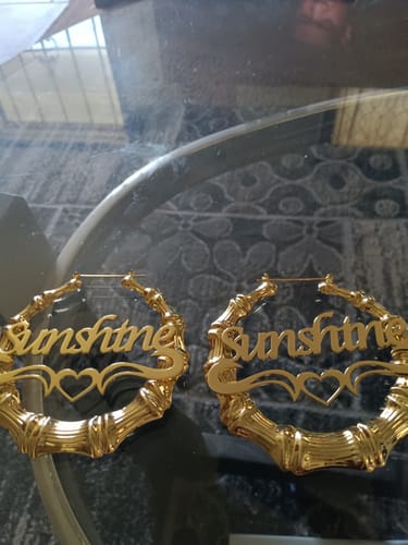 Customer photo review of Personalized Unique Hoop Name Earring with Heart