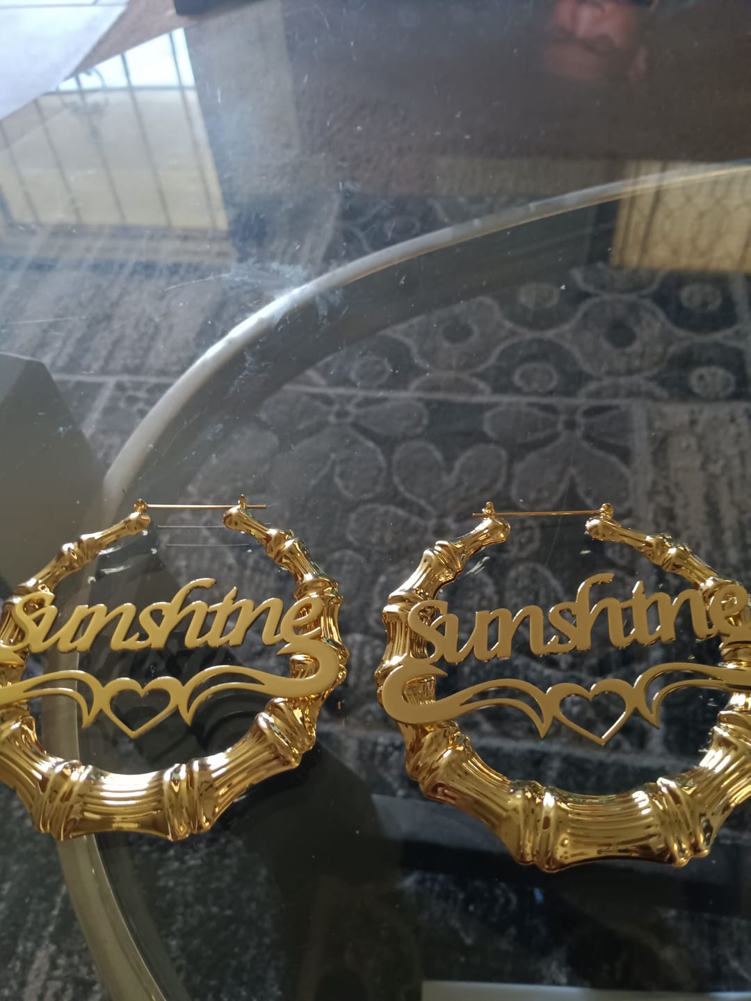 Customer photo review of Personalized Unique Hoop Name Earring with Heart