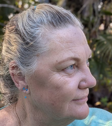 Customer photo review of Blue Opal Dangling Stud Earrings
