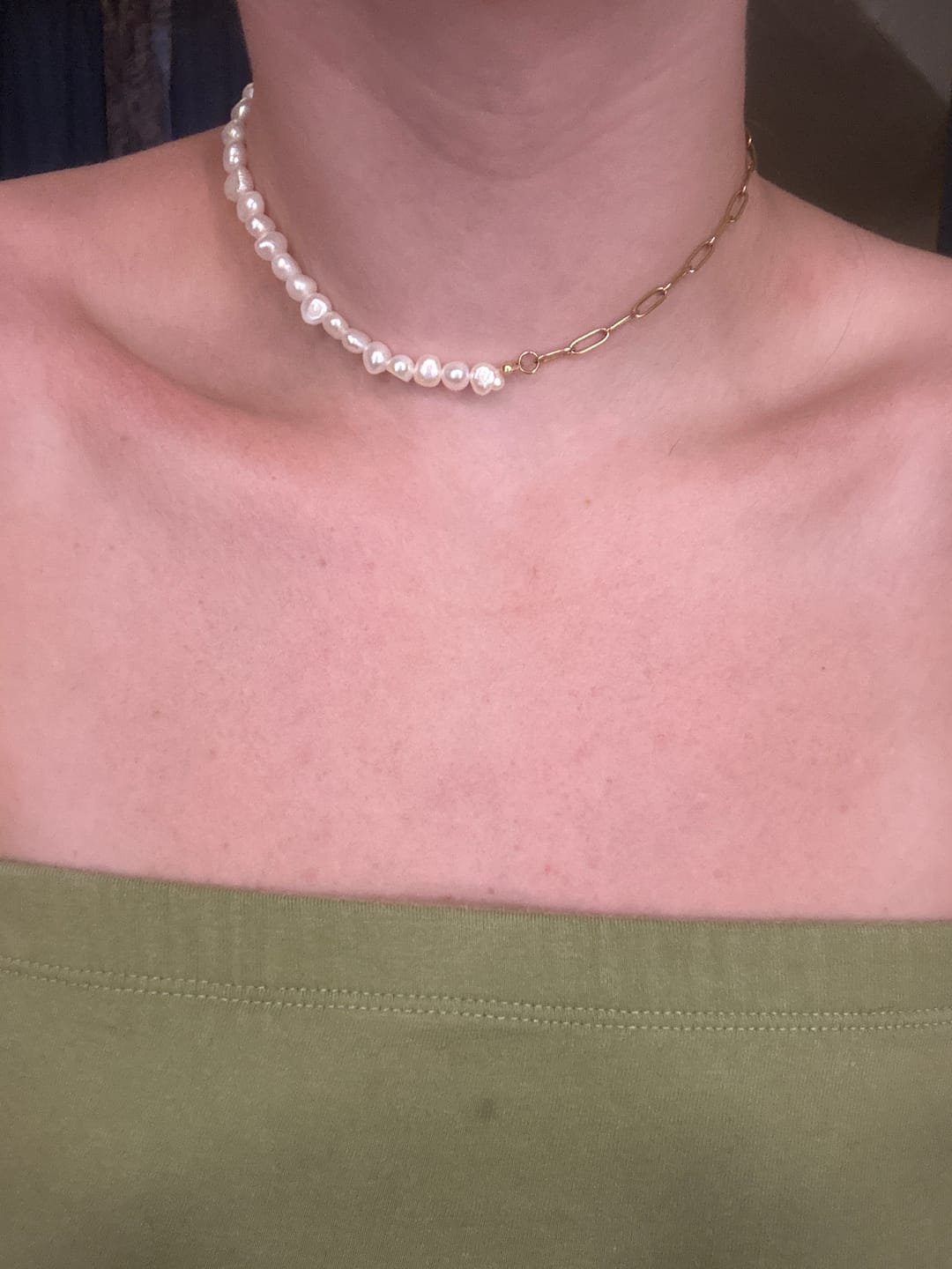 Customer photo review of Rhoni® 14K Gold Paper Clip Pearl Necklace (Bundle)