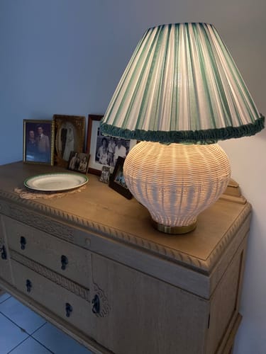 Customer photo review of Green Stripe Ruffle Shade With Rechargeable Light Paloma Lamp Base