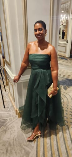 Customer photo review of Teresa Organza Gown in Green by Theia Couture - RENTAL