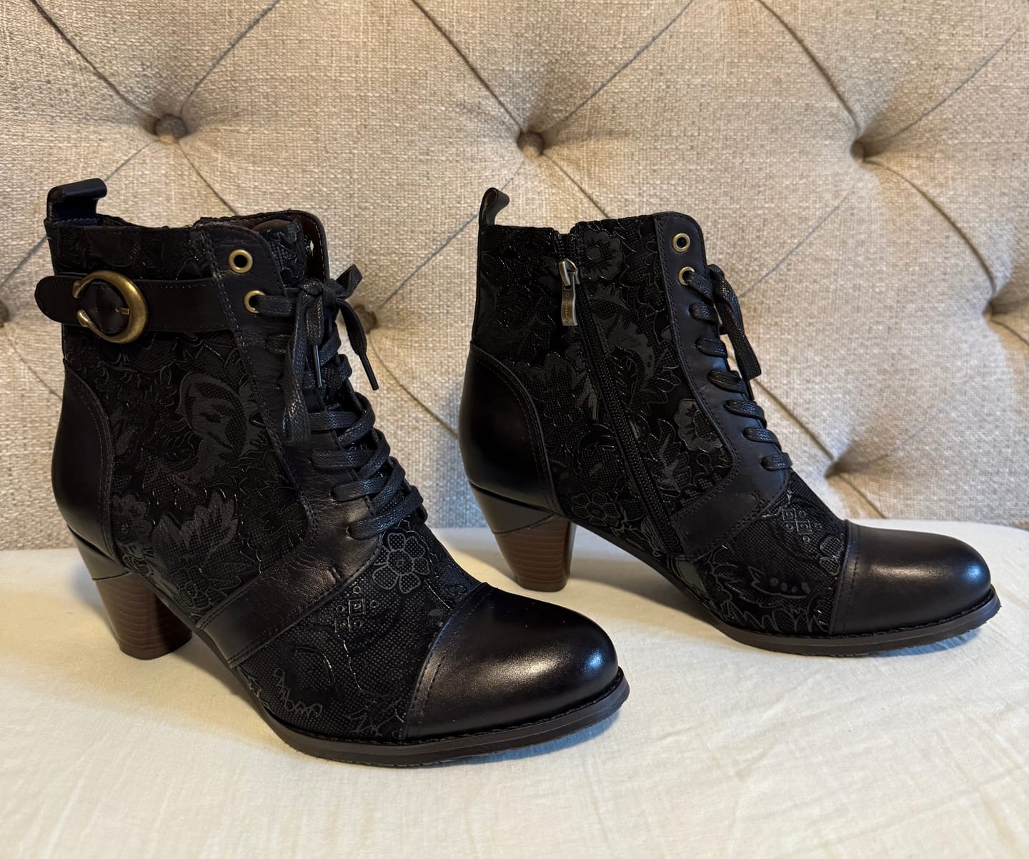 Customer photo review of Timeless Grace Floral Lace-Up Ankle Boots
