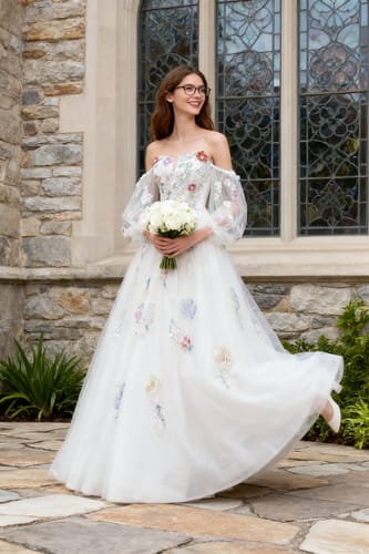 Customer photo review of Tulle Sequins Long White Floral A Line Prom Dress