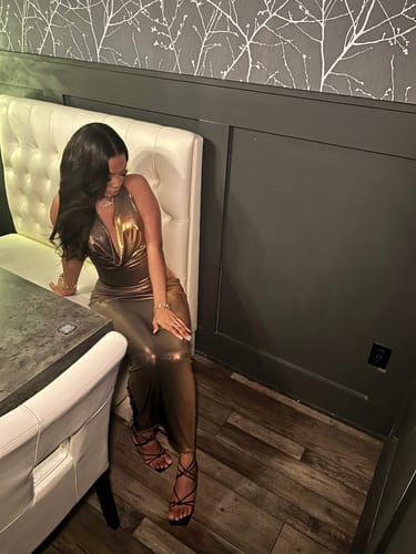 Customer photo review of Kendall Front & Back Cowl Drop Maxi Dress