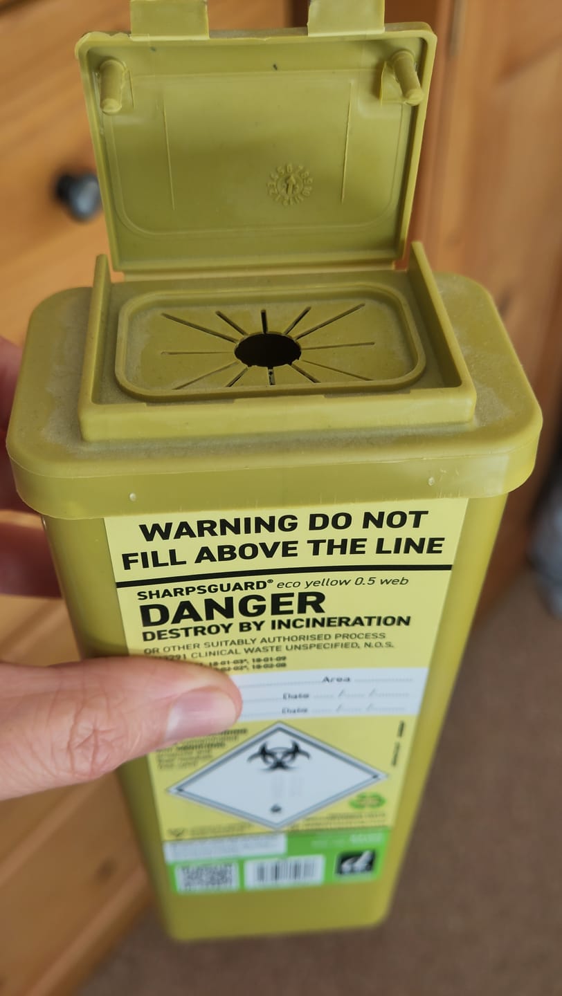 Customer photo review of Sharpsguard Yellow 0.5 Ltr Sharps Bin