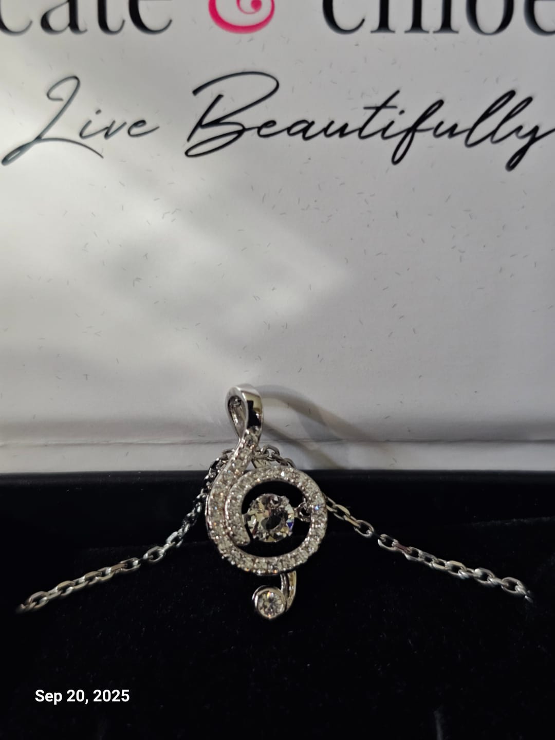 Customer photo review of Jolene 18k White Gold Plated G-Clef Dancing Pendant Necklace with Swarovski Crystals