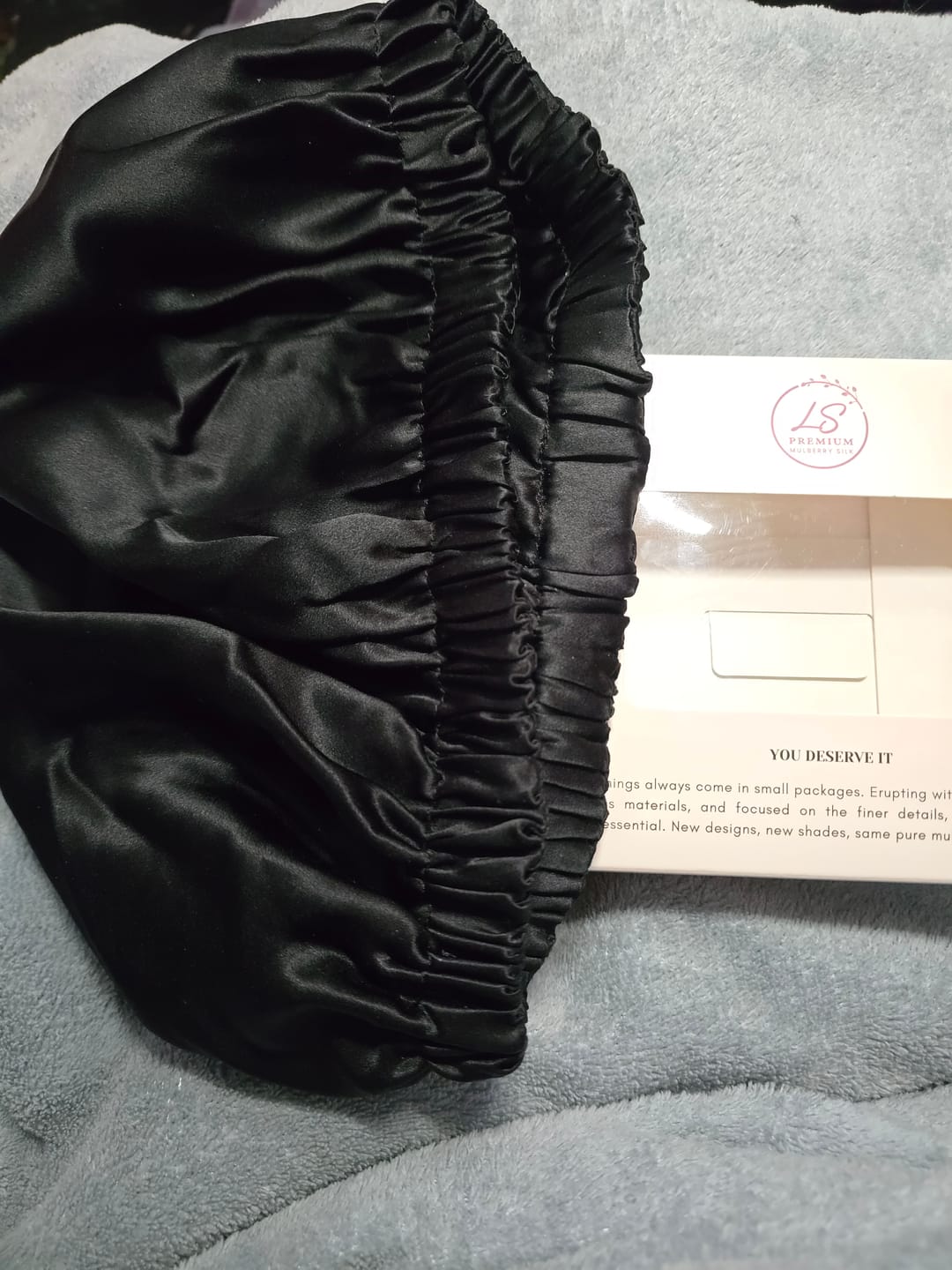 Customer photo review of Classic Double Layer Adjustable Women Mulberry Silk Hair Hair Wrap Bonnet -Black