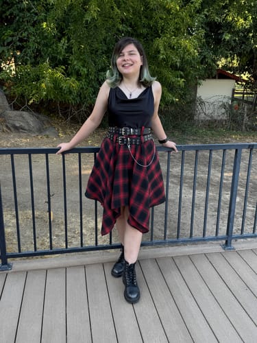 Customer photo review of Black 1970s Plaid Cowl Neck Dress