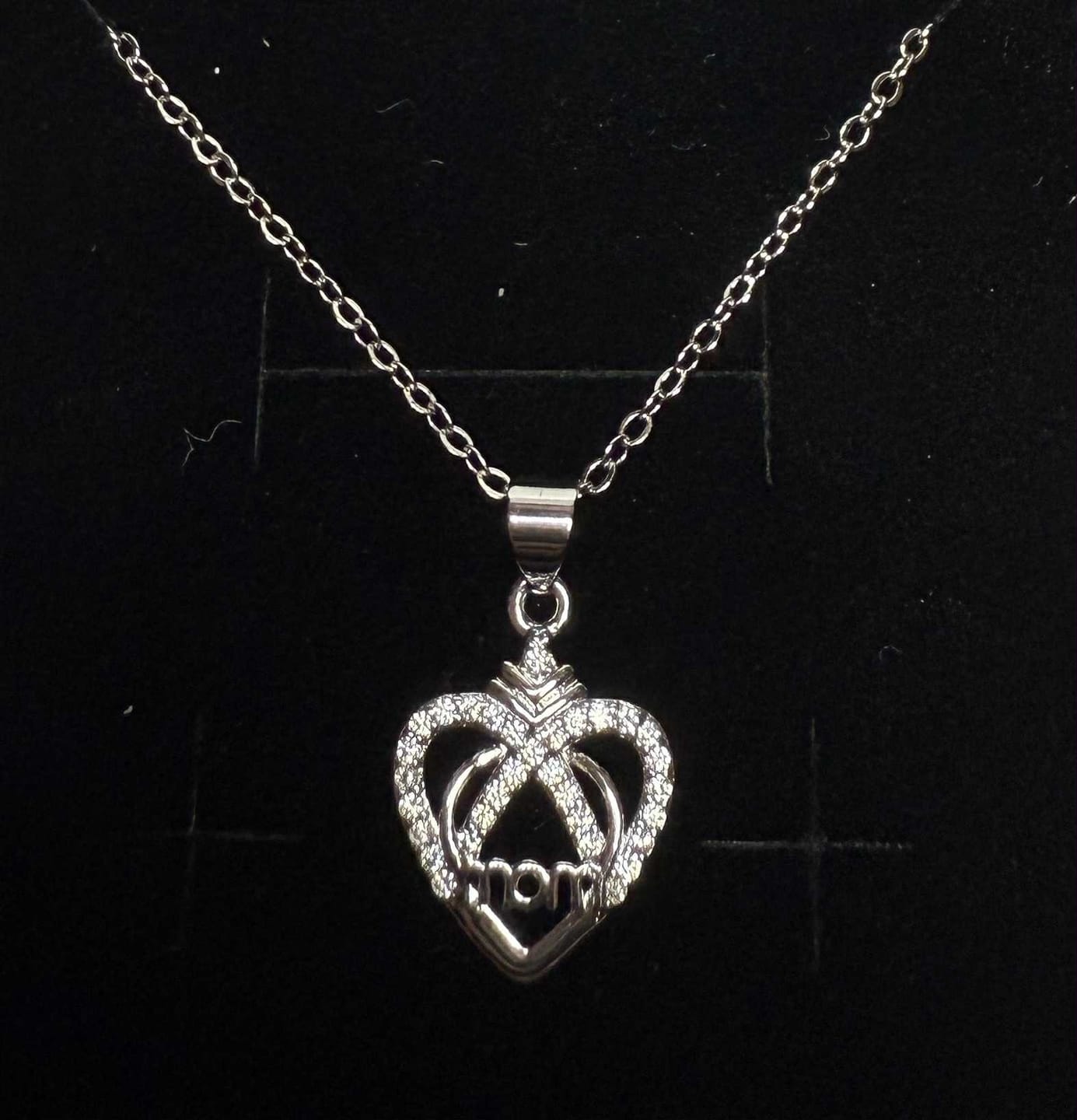 Customer photo review of Jenna 18k White Gold Plated Mom Heart Necklace with Simulated Diamond Crystals